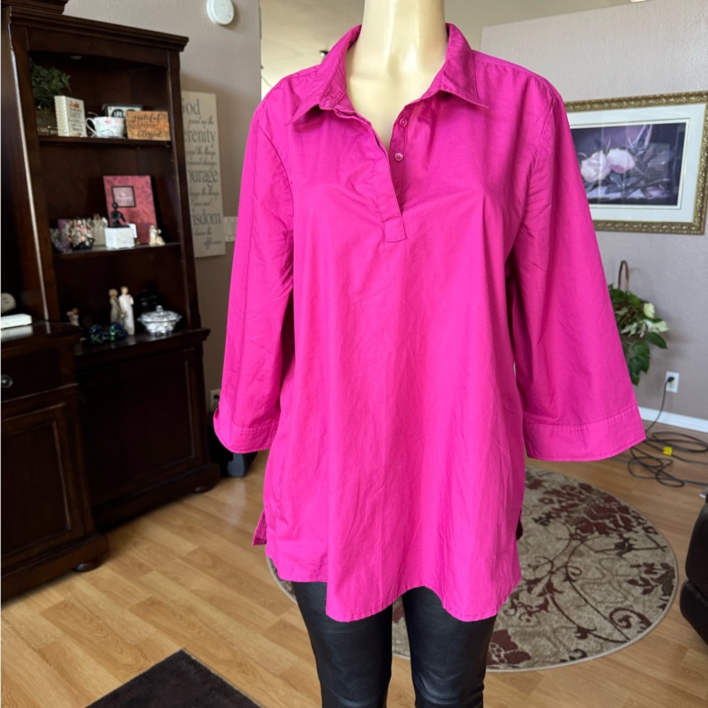Salon Studio dark pink 3/4 sleeves Vneck blouse w/pockets-size XL